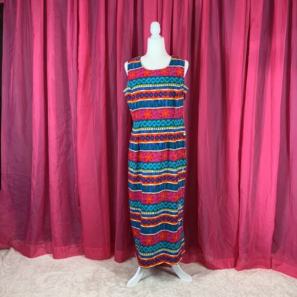 Vintage 90s Miss Dorby patterned button up maxi dress, size 14 - Picture 1 of 9